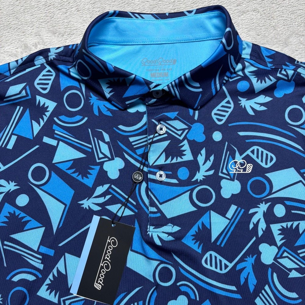 NEW Good Good Shirt‎ For Liberty Polo Mens M Geometric Blue Print Golf Tropical
